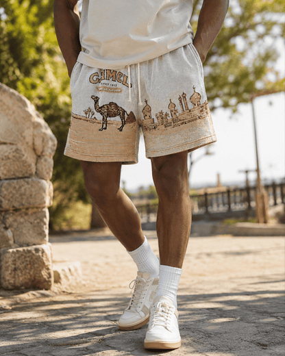 CAMEL TAPESTRY SHORTS